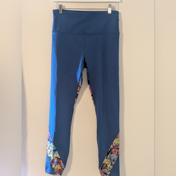 Soulgani Active Blue High Rise Leggings 7/8 Yoga Pants Multicolor Print - Picture 4 of 8